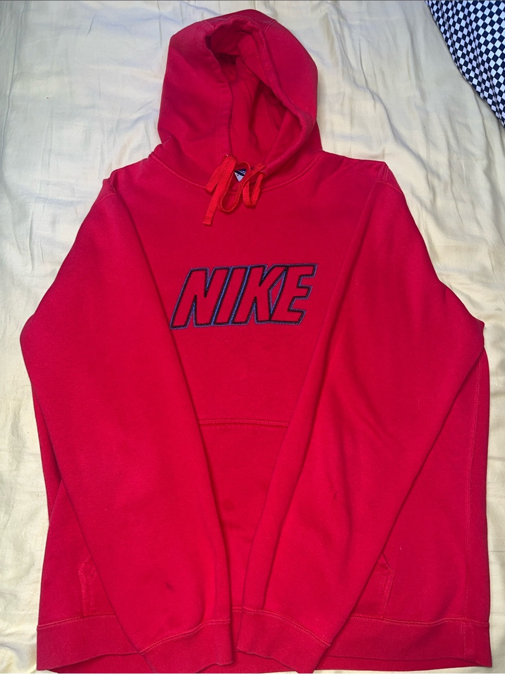 Nike Men's Red Crewneck Hoodie with Contrast Logo
